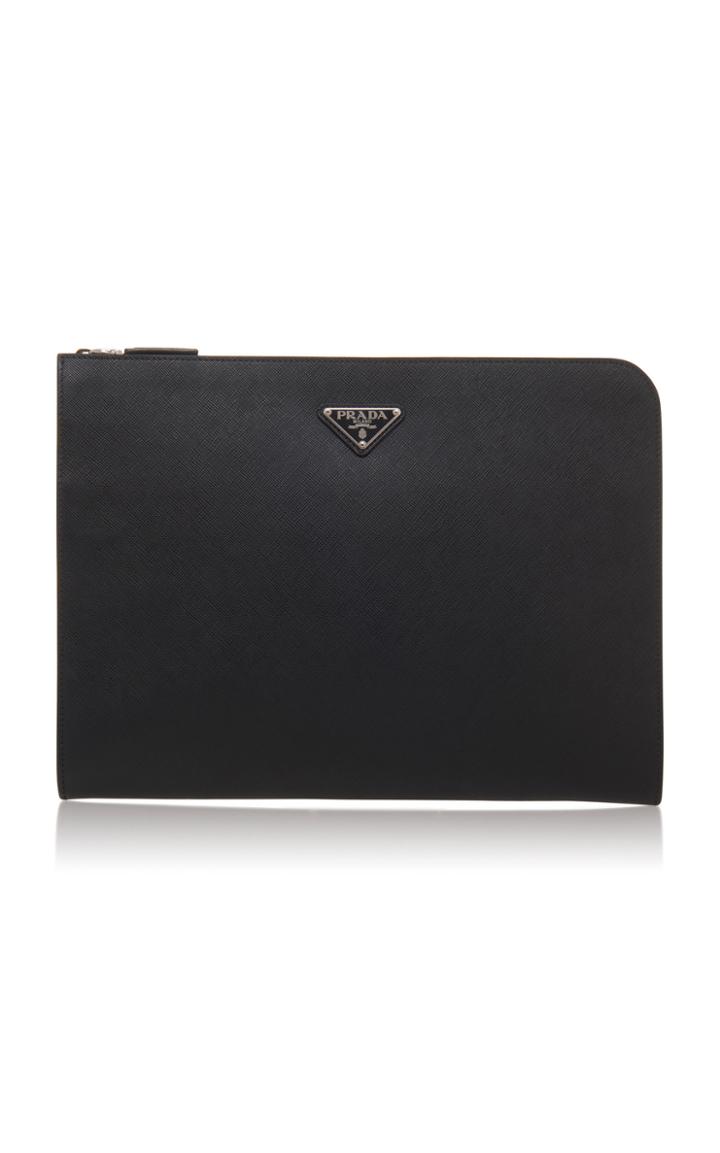 Prada Black Leather Large Zip Pouch