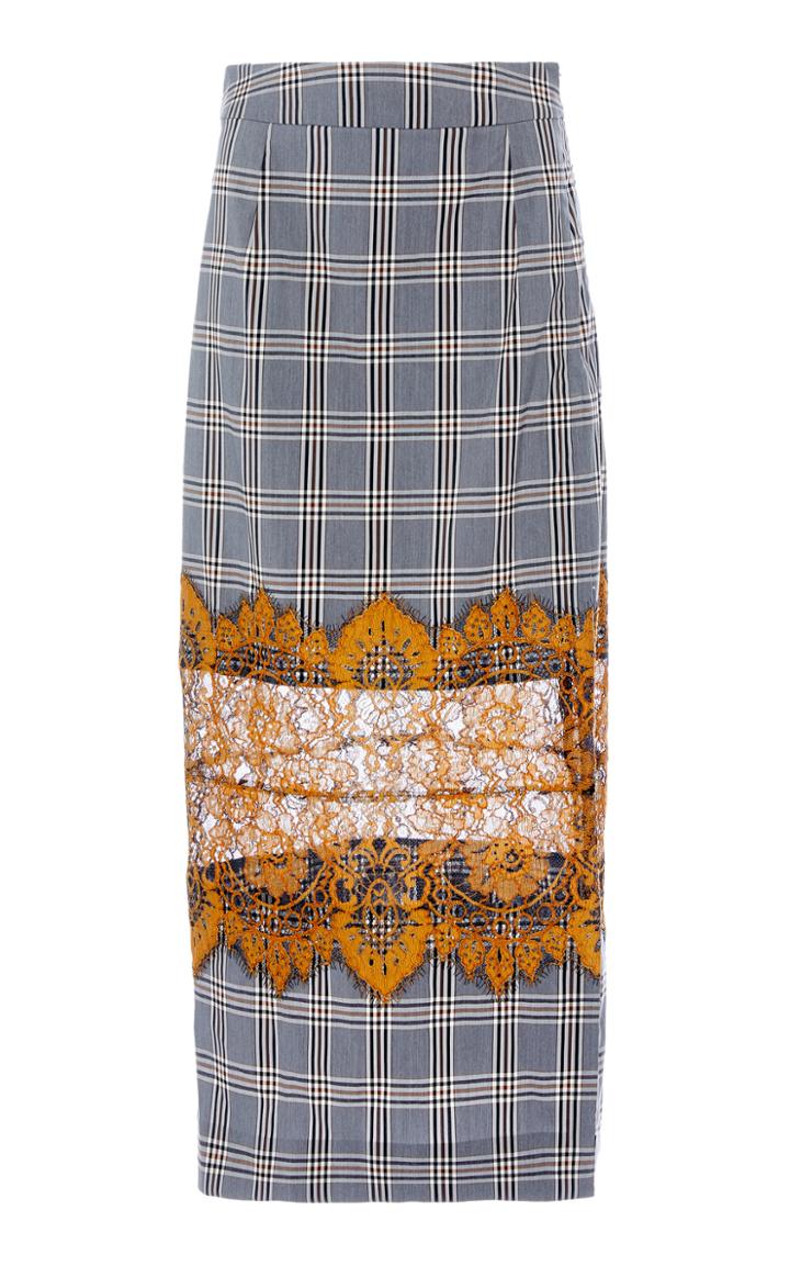 Rahul Mishra Patched Lace Tartan Skirt