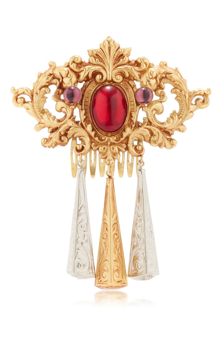 Rodarte Gold Hair Comb With Amethyst Glass Cabochon