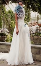 Vera Wang Delphinium One Shoulder French Tulle Gown