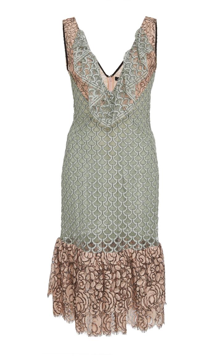 Frederick Anderson V Neckline Lace Ruffle Dress