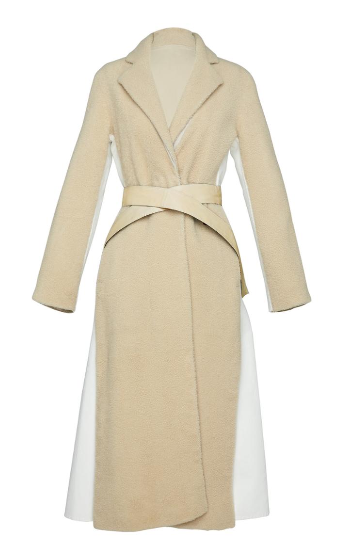 Boontheshop Collection Cross-belt Shearling And Cotton Coat