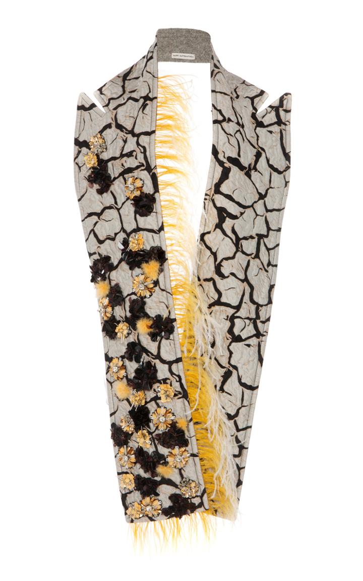 Mary Katrantzou Feather And Sequin-embellished Jacquard Lapel Shawl