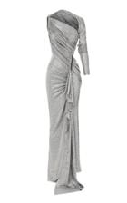 Maticevski Mariposa Pleated Metallic-knit Silk Dress