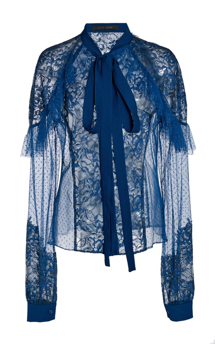 Elie Saab Tulle And Lace Necktie Top