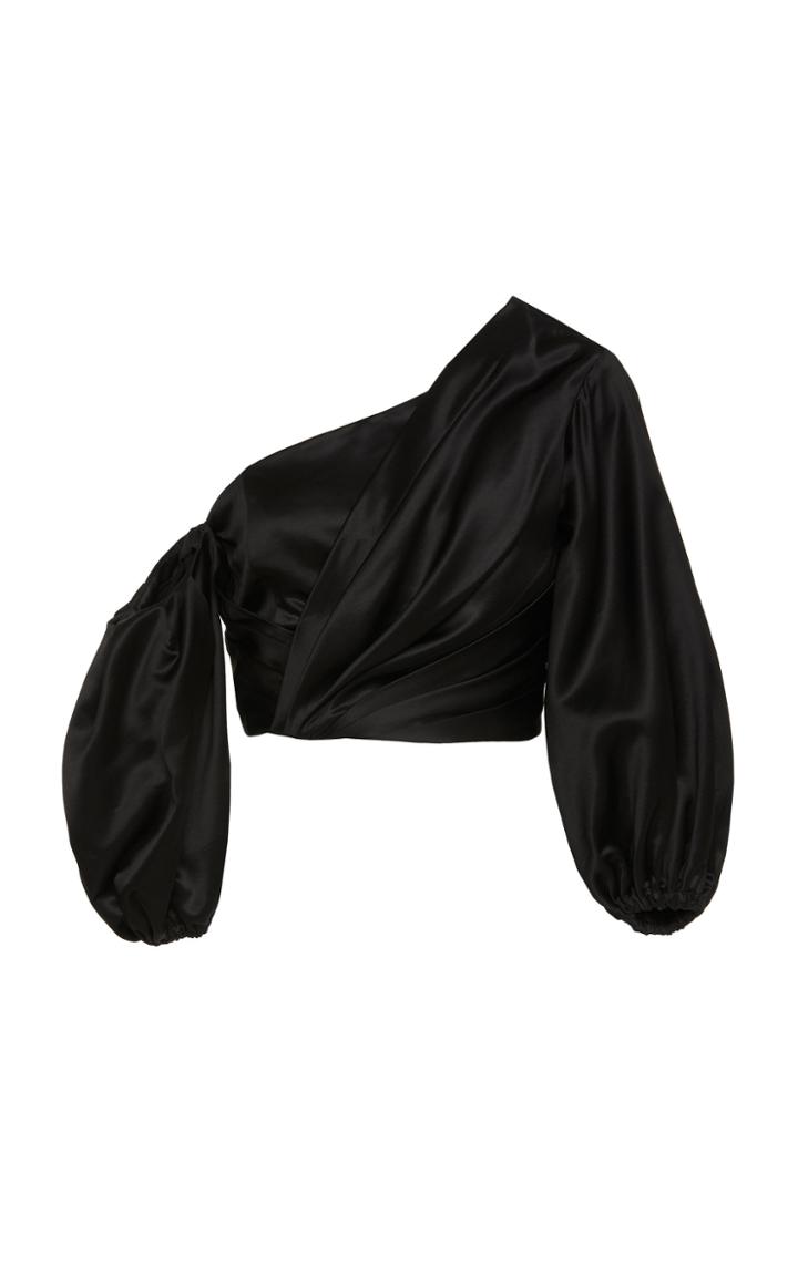 Amur Ale Pouf Sleeve Satin Wrap Top