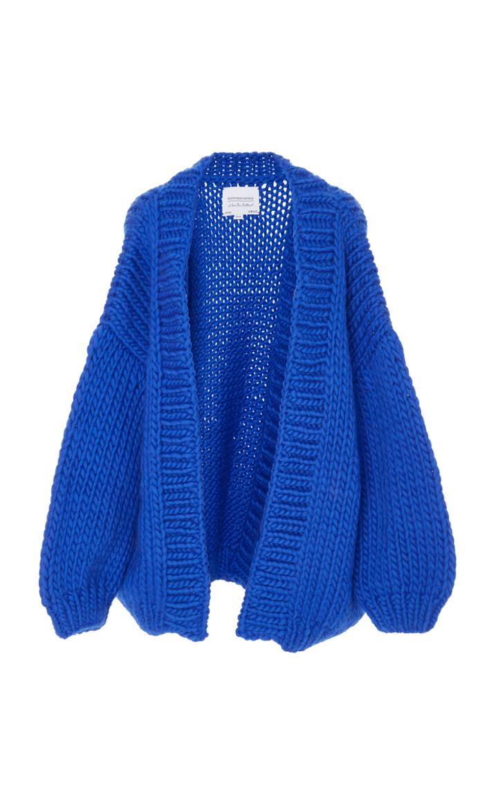 I Love Mr. Mittens Blue Wool Cardigan
