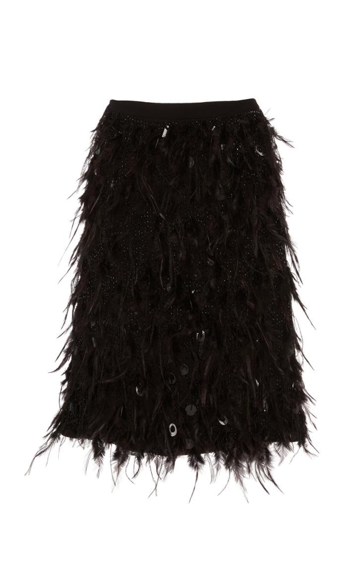 Libertine Black Feathers And Beads Pencil Skirt