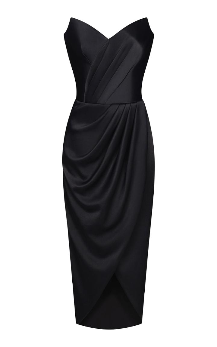 Moda Operandi Rasario Strapless Draped Satin Gown