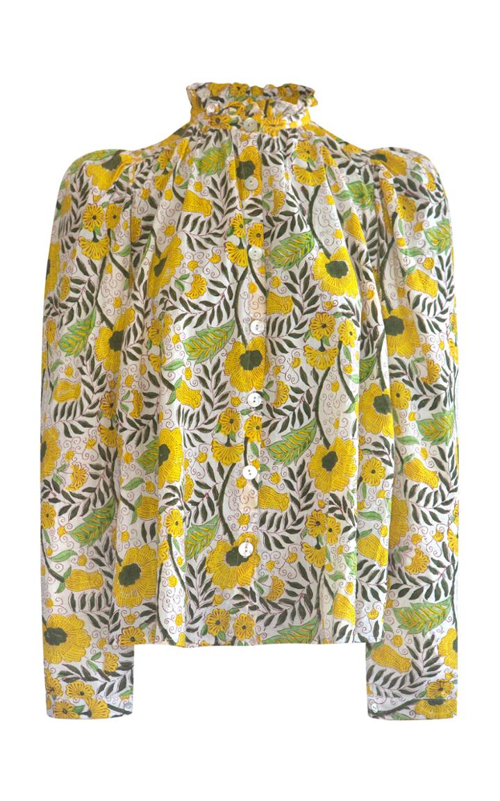 Moda Operandi Alix Of Bohemia Annabel Puff-sleeve Sunflower-printed Cotton Top