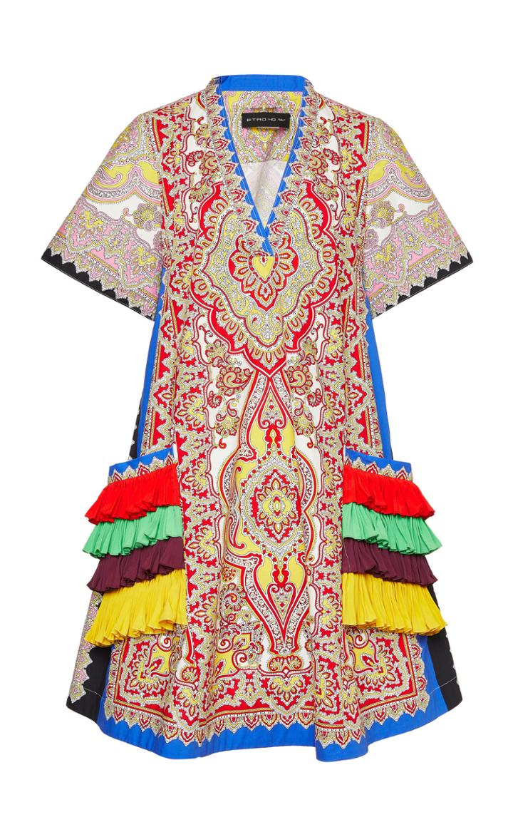 Etro Printed Cotton Ruffled Mini Dress