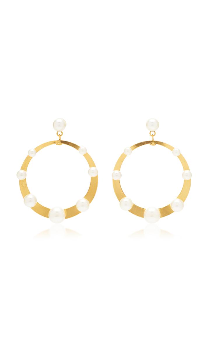Jennifer Behr Pescale Pearl-embellished Gold-tone Hoop Earrings