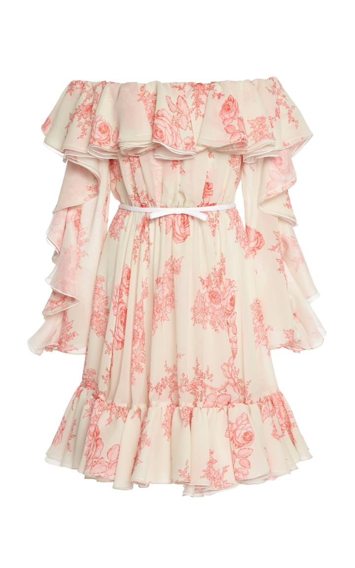 Giambattista Valli Ruffled Floral Off-the-shoulder Silk Dress