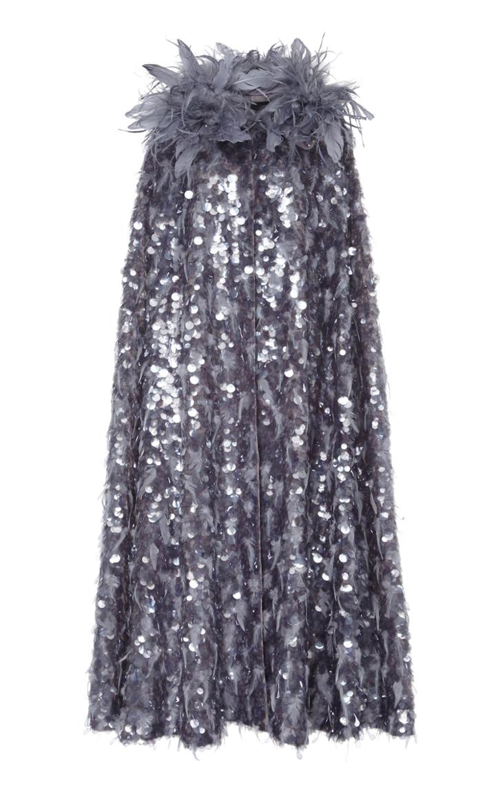 Marc Jacobs Sequin-embellished Feather-trimmed Silk Cape