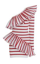 Balmain Asymmetric Stripe Ruffle Dress