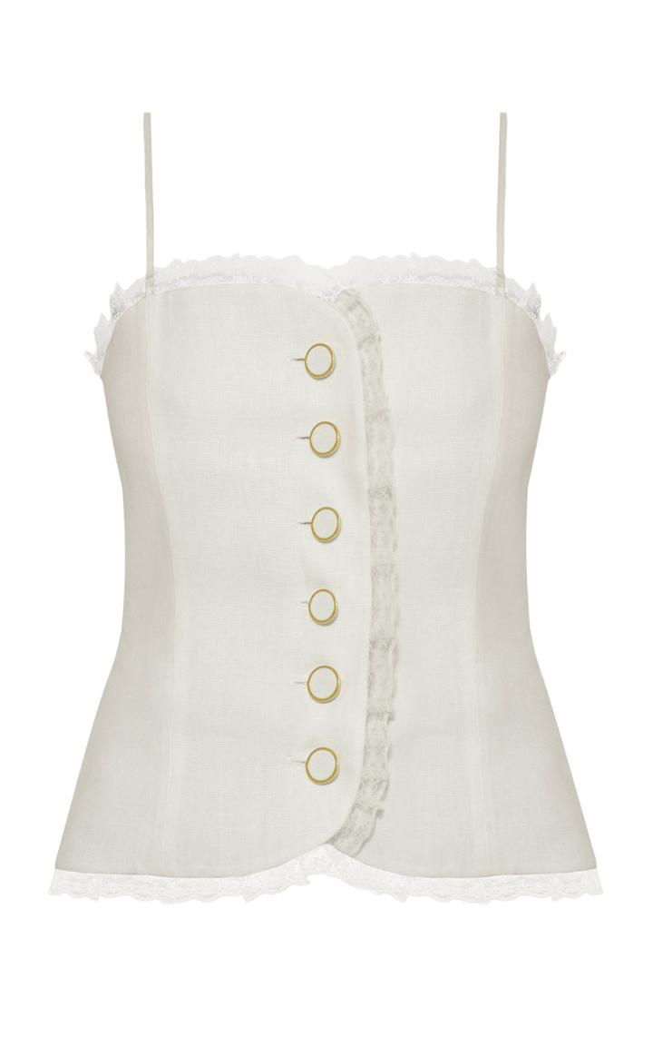 Moda Operandi George Keburia Frill-embellished Linen Top Size: S