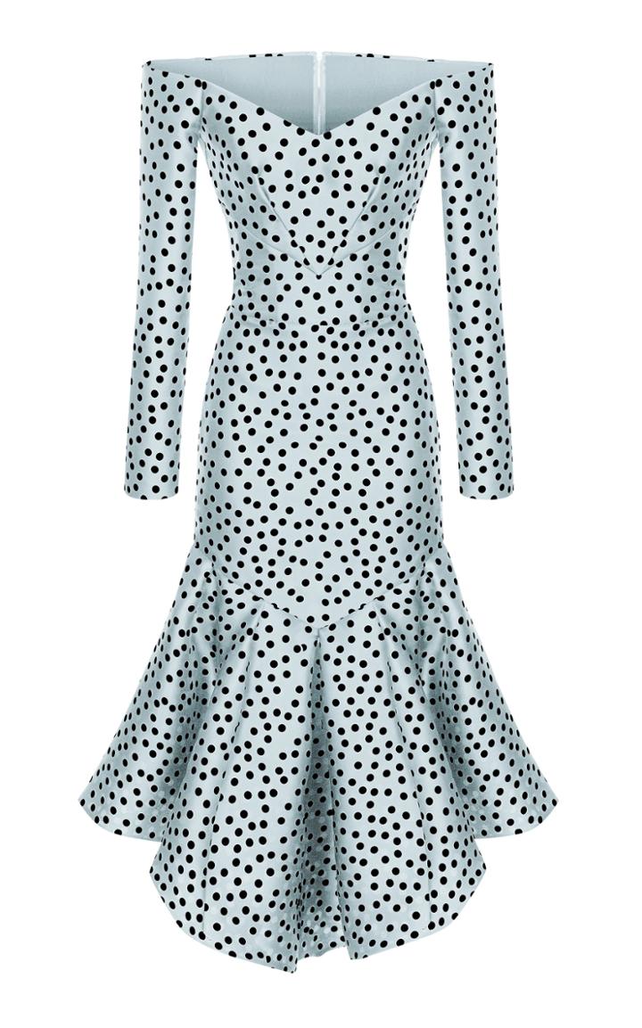 Moda Operandi Rasario Polka-dot Silk Chiffon Off-the-shoulder Midi Dress