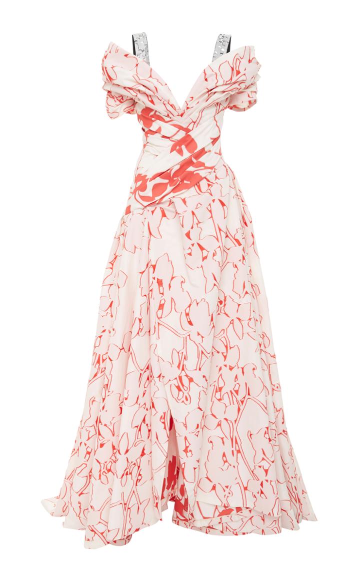 Carolina Herrera Embroidered Shoulder Strap Gown