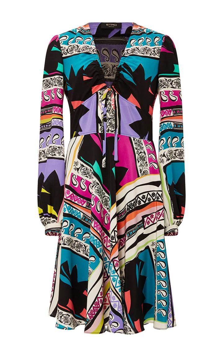 Etro Matisse Silk Drawstring V-neck Dress