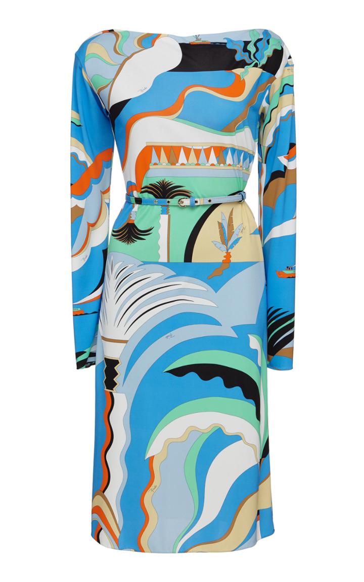 Emilio Pucci Printed Belted Satin Dress