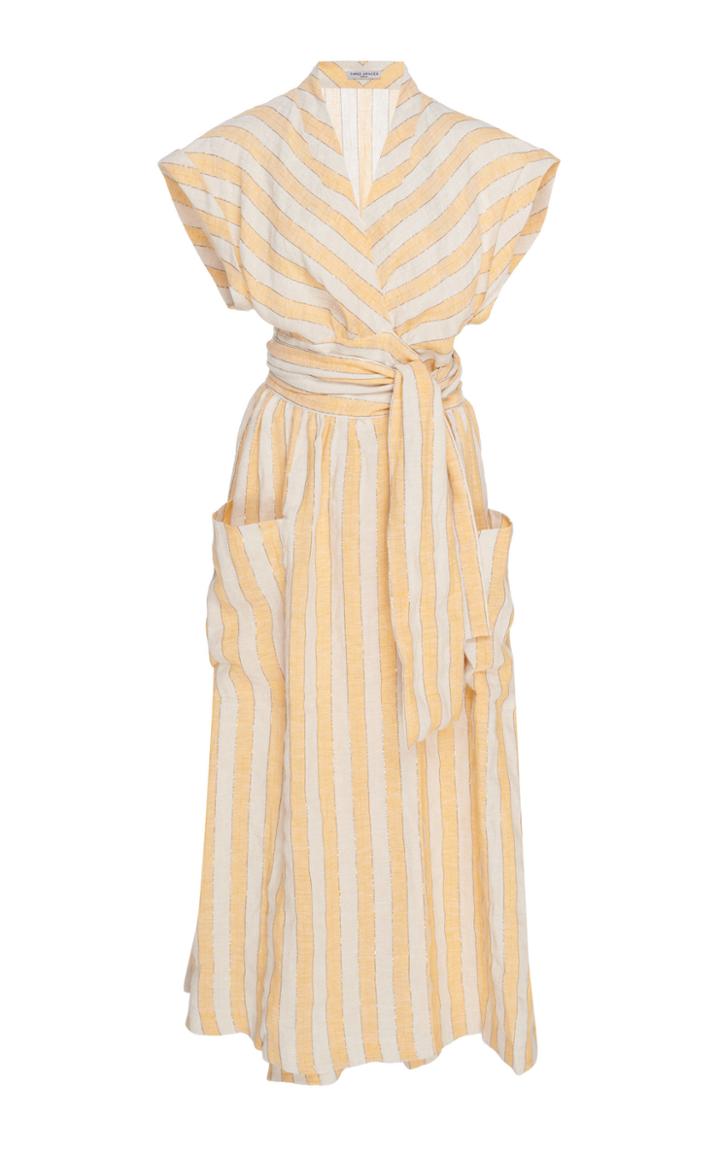 Three Graces London Clarissa Striped Linen-blend Midi Wrap Dress