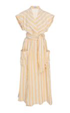Three Graces London Clarissa Striped Linen-blend Midi Wrap Dress