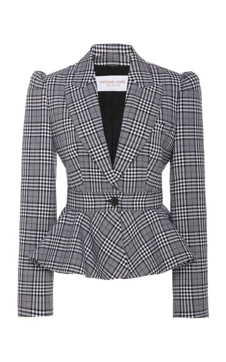 Michael Kors Collection Plaid Peplum Wool Jacket