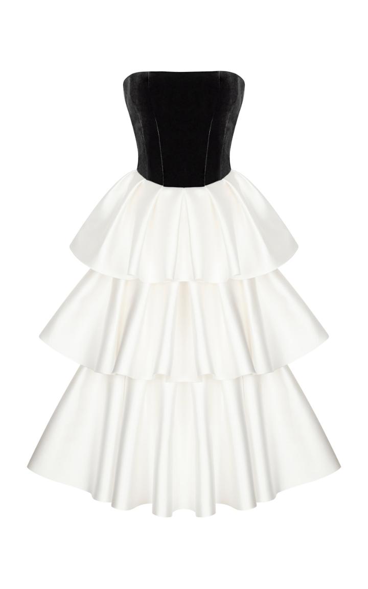 Moda Operandi Rasario Velvet And Tiered Satin Strapless Midi Dress