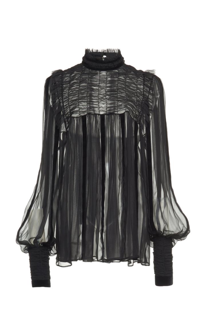 Alberta Ferretti Smocked Silk Blouse