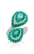 Saboo Royale 18k White Gold Emerald And Diamond Wrap Ring