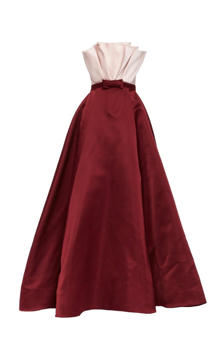 Elizabeth Kennedy Two-tone Satin Ballgown With Pleated Bodice And Bow