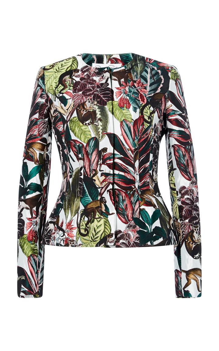 Oscar De La Renta Jungle Jacquard Peplum Jacket