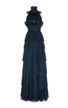 Rasario High Neck Tiered Lurex Gown