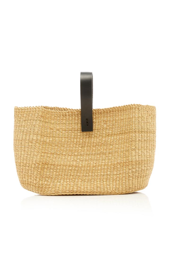 Ins Bressand One Pinch Leather-trimmed Straw Tote