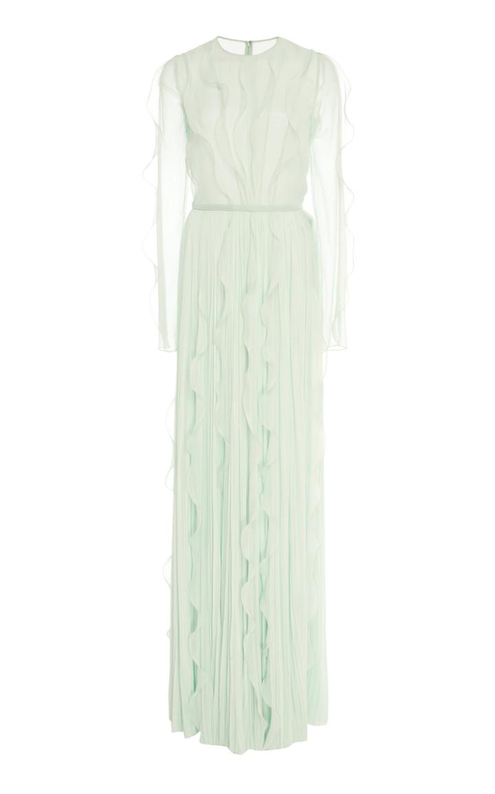J. Mendel Crinkle Silk Chiffon Gown With Ruffles