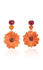 Bahina 18k Gold Ruby Carnelian And Daisy Earrings