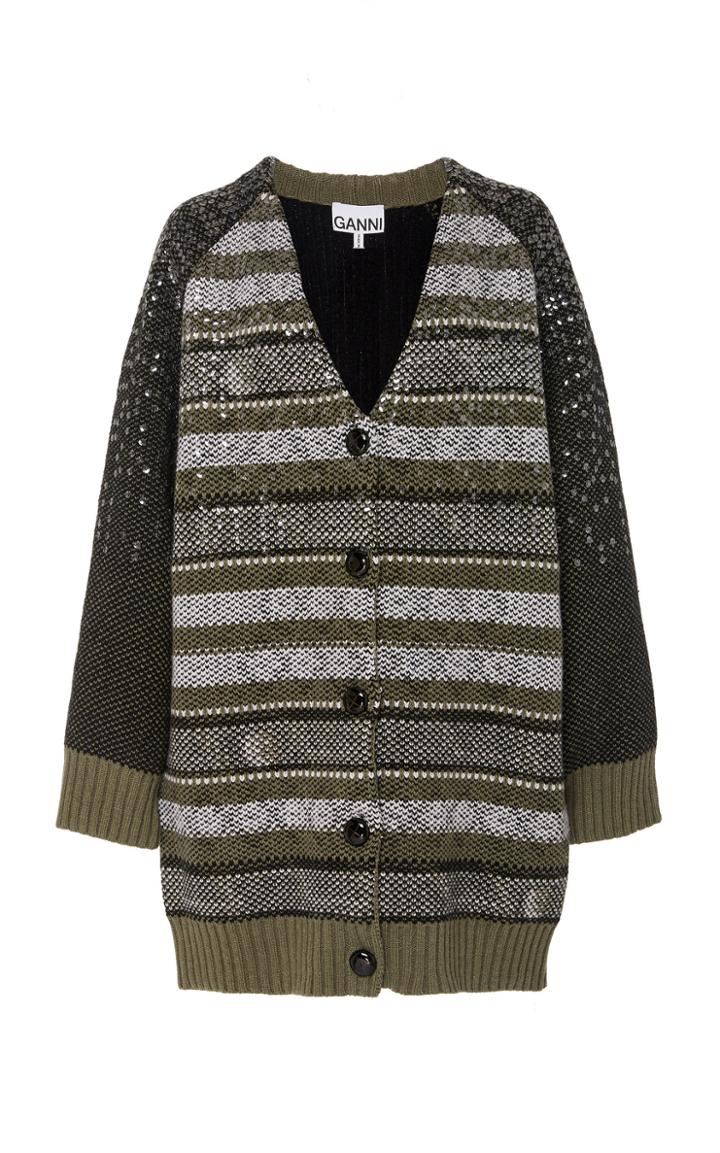 Ganni Elongated Sequined Wool Cardigan