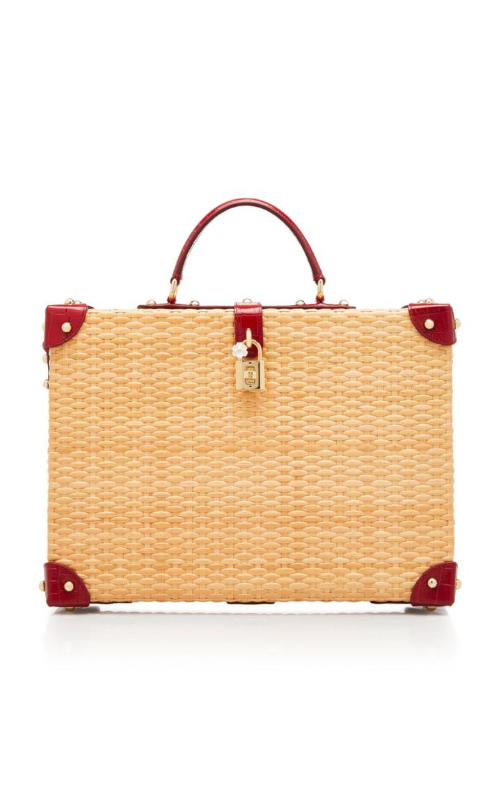 Dolce & Gabbana Wood Top-handle Bag With Embossed Croc Trim