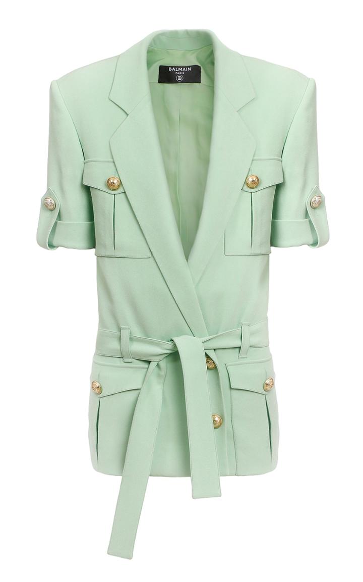Moda Operandi Balmain Belted Crepe Mini Shirt Dress