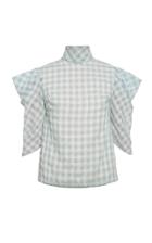 Anna October Suzanne Square-shoulder Checkered Blouse