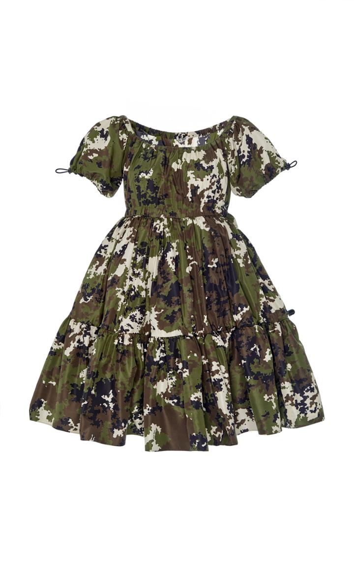 Miu Miu Taffeta Camouflage Puff Sleeve Dress