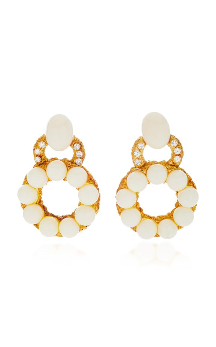 Mahnaz Collection 18k Gold Coral And Diamond Earrings