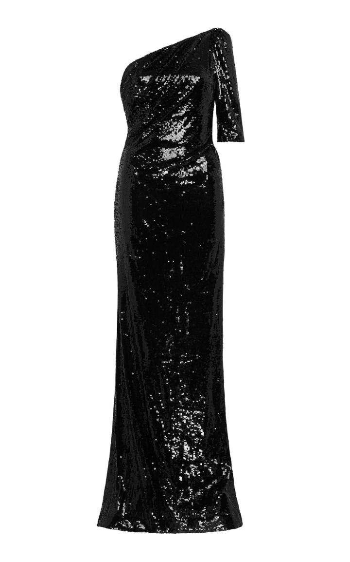 Rachel Gilbert Val Sequined Crepe One-shoulder Gown