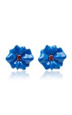 Sabbadini Blue Lacquer Flower Earrings With Oval Rubies