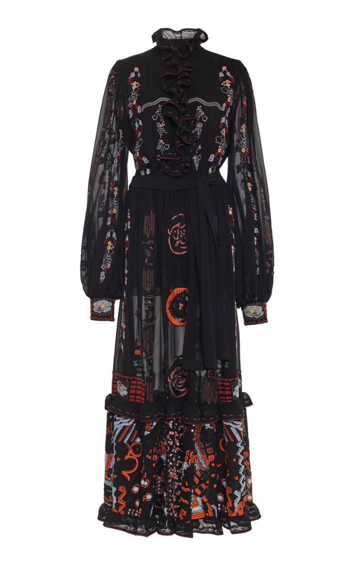 Etro Embroidered Ruffled Silk-chiffon Maxi Dress