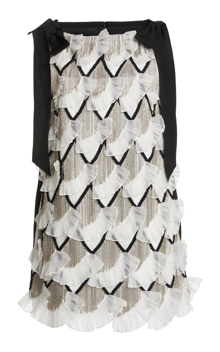 Moda Operandi Carolina Herrera Embroidered Fringe Silk Organza Shift Dress