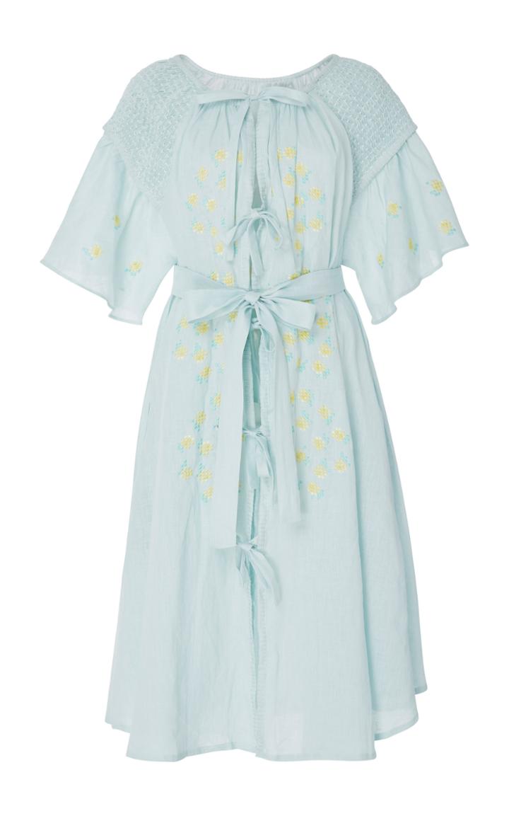 Innika Choo Hugh Jesmok Smocked Linen Midi Dress