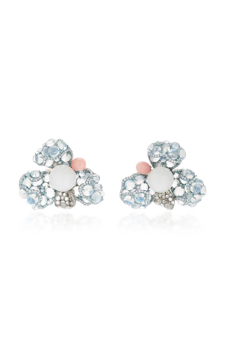 Arunashi One-of-a-kind Pearl And Moonstone Flower Stud Earrings