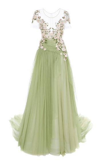 Pamella Roland Floral Tulle Gown