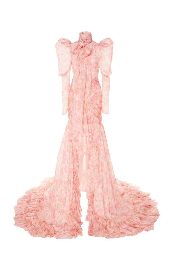 Giambattista Valli Printed Silk Chiffon Pussy Bow Gown